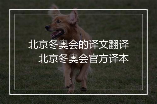 北京冬奥会的译文翻译　北京冬奥会官方译本